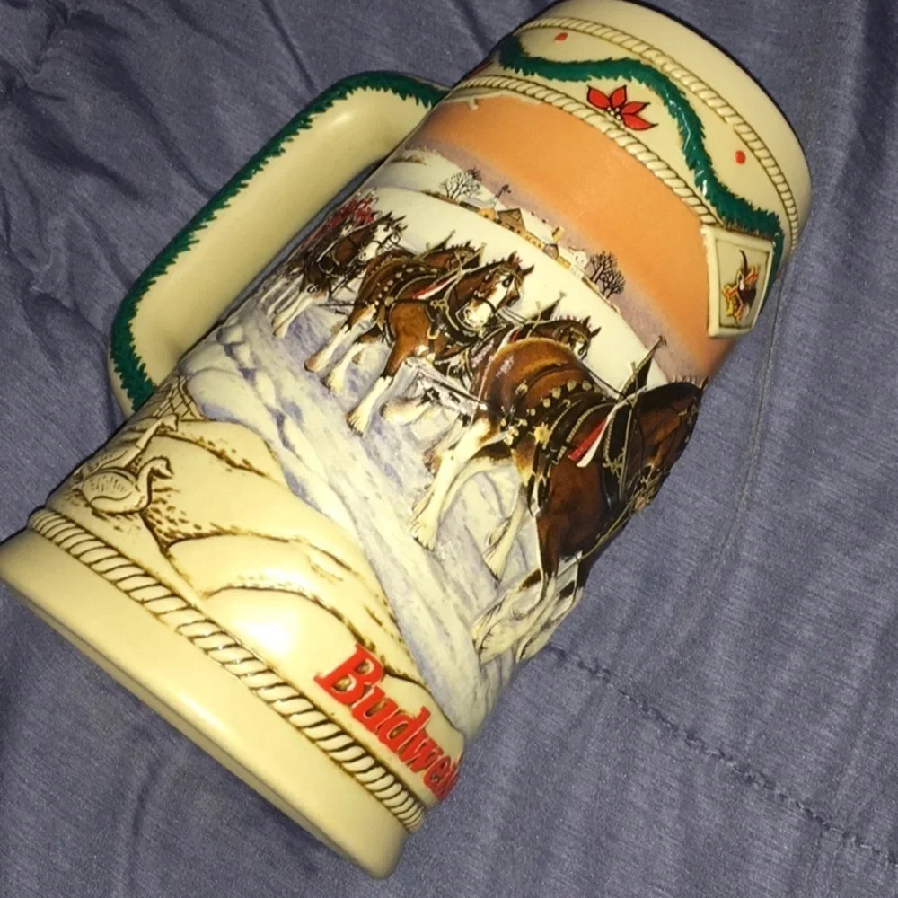 Vintage 1996 Anheuser Busch Budweiser Holiday Beer Stein Mug American Home